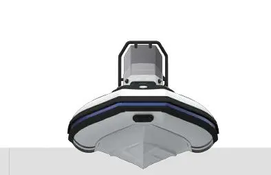3D Tender TR54 EDITION LIMITEE — Vue frontale d’un bateau pneumatique gris et noir sur fond blanc.