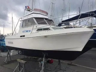 Artaban 800 — Bateau à moteur blanc posé sur bers dans un chantier naval.