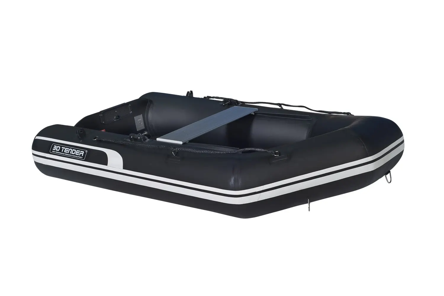 3D Tender World Travel 235 — Bateau semi-rigide noir présenté en vue trois quarts sur fond blanc.