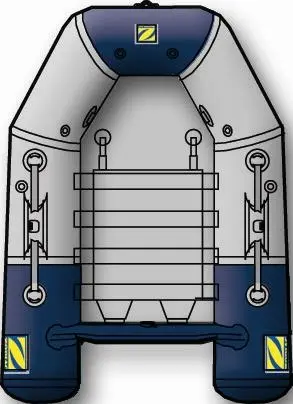 Zodiac Cadet 200 — Vue aérienne d’un bateau pneumatique vu de dessus, avec banquette centrale.